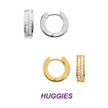 14K Gold Gorgeous Huggie Reversible Earrings with Double Row of Diamonds